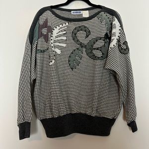 Vintage 80s Mariea Kim Pull-Over Top | Grey Geometric Retro Print